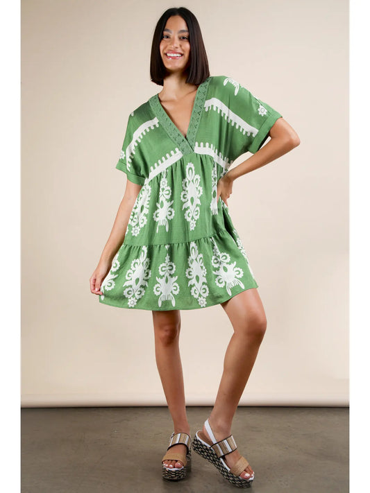 Printed V-Neck Woven Mini Dress