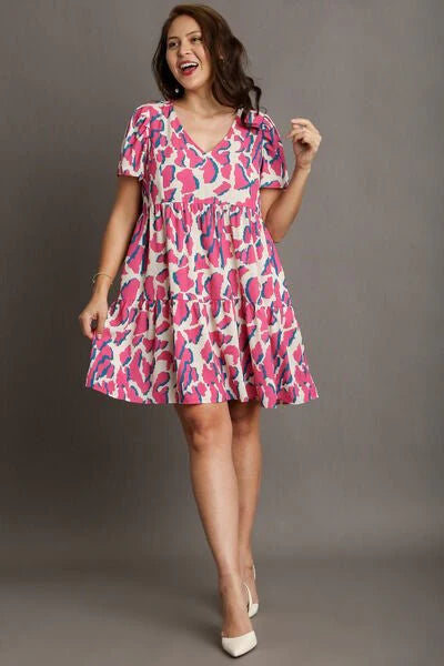 Abstract Print V-Neck Tiered Dress
